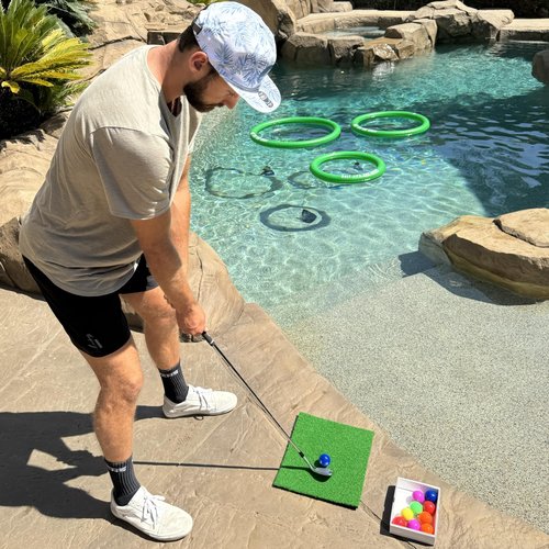 Floating Golf Green for Pool, Putting Turf Mat, Real Floating Golf Balls with Three Different Sized No Drifting Chipping Targets Game Set for Golfers