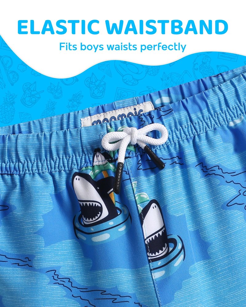 maamgic Boys Swim Trunks with Compression Liner Toddler Boy Swimsuit Quick Dry 4-Way Stretch Swimming Trunks Swim Ring Shark Blue 2T