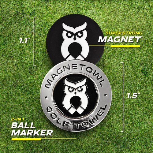 Magnetic Golf Towel Clip (Turn Any Golf Towel Magnetic) - with 2 Removable Ball Markers - Highest Strength Magnet - Removable and Resuable Towel Magnet - (Black)