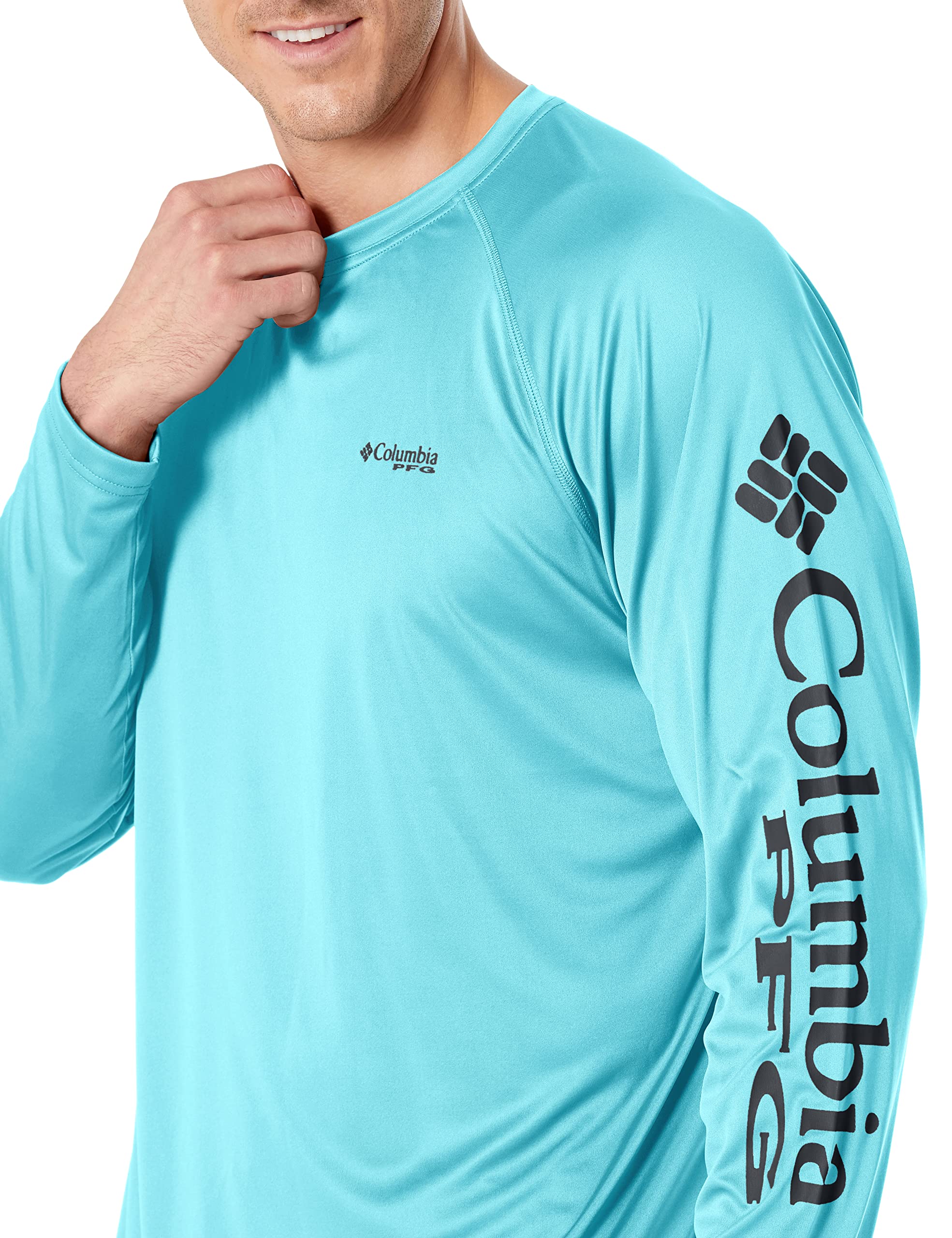 Columbia Men's PFG Terminal Tackle Long Sleeve Fishing Shirt, Gulf Stream/Black Logo, 2X Tall