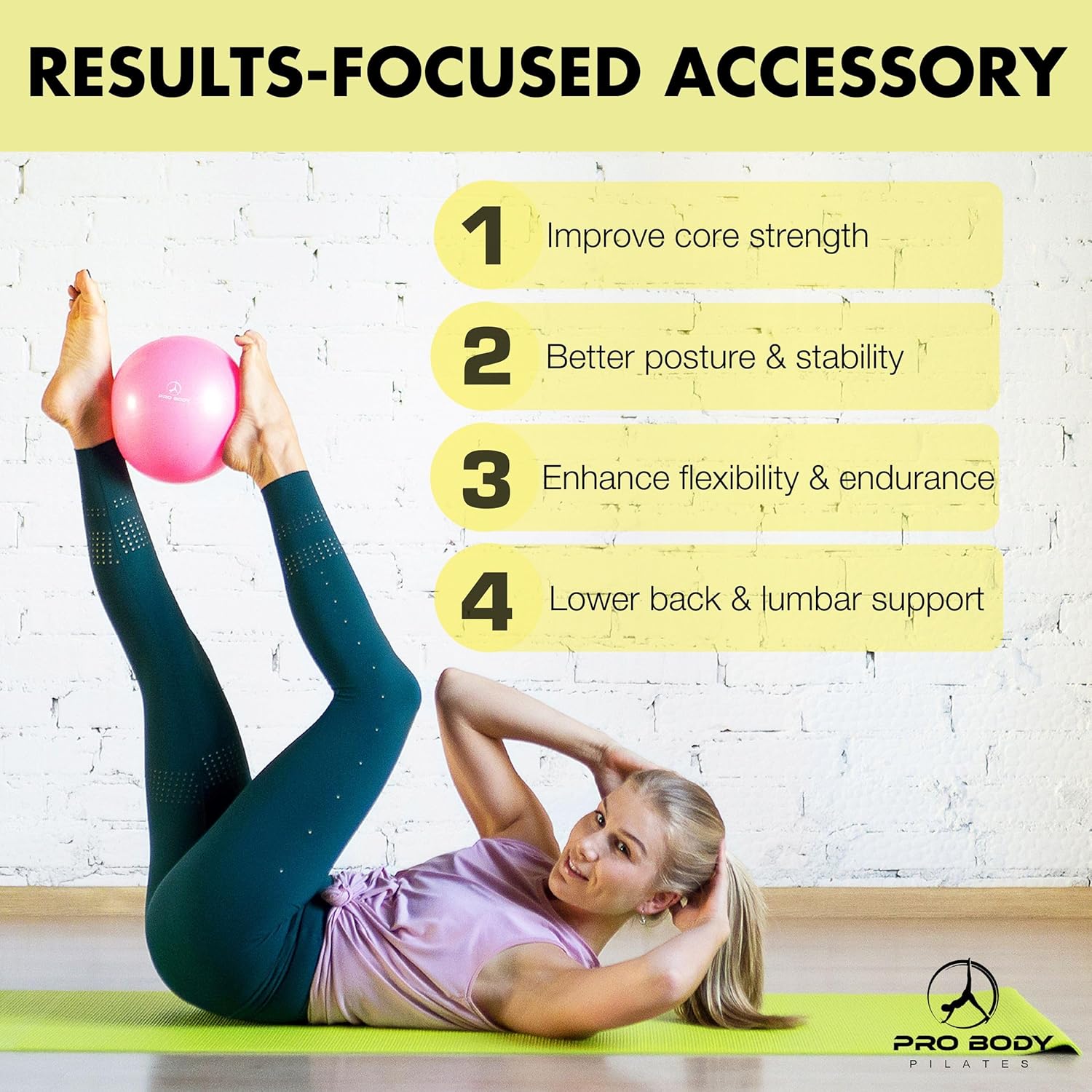 ProBody Pilates Exercise Ball - 9 Inch Stability Ball with Pump for Yoga, Core & Physical Therapy
