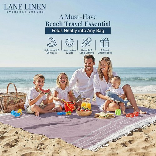 JadeLime Beach Blanket - Sandproof Lightweight Oversized Picnic Mat with Quick-Dry Comfort | 82"x82" Diamond Weave Design