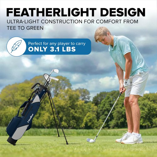 NovaTour Ultra Lightweight Premium Golf Bag for Par 3 and Executive Courses, with Double Strap, 6 Zippered Pockets, Insulated Cooler Pocket, Waterproof Pocket, and Automatic Stand Legs (Arctic Blue)