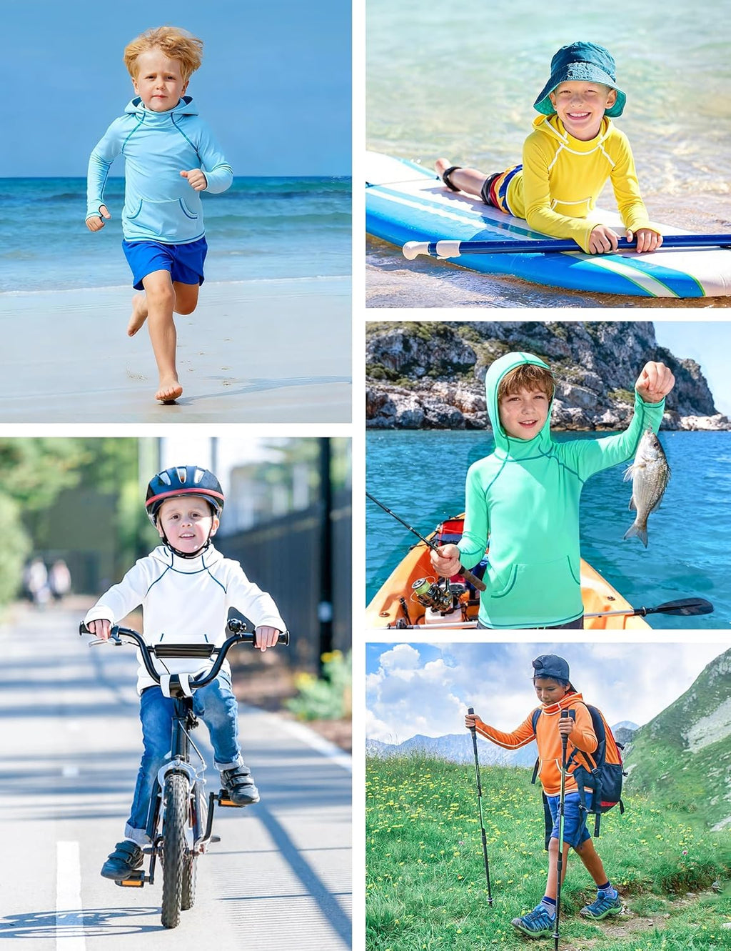 Skiennix Boys Rash Guard Hoodie - Long Sleeve UPF 50+ Swim Shirt with Pocket for UV Protection