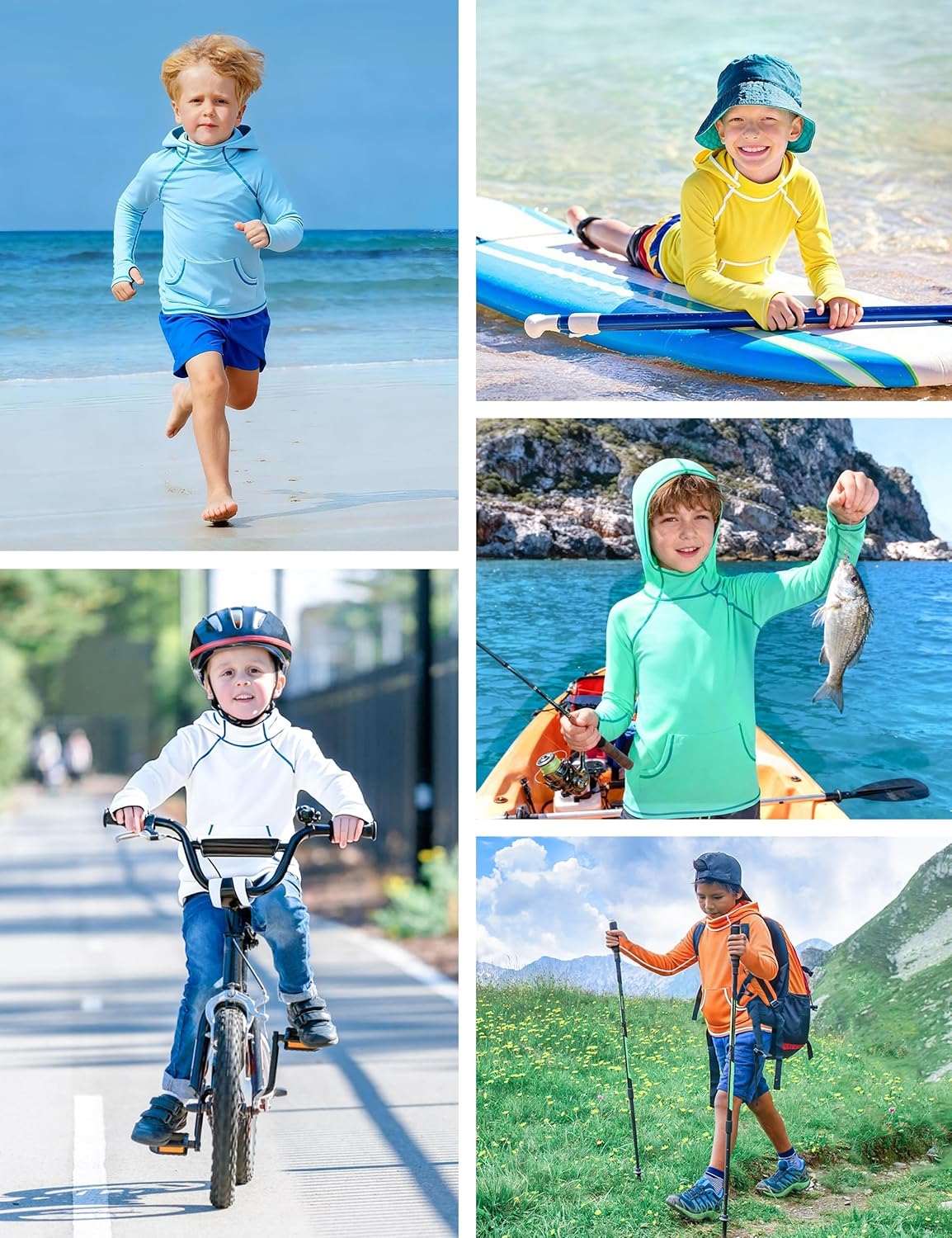 Skiennix Boys Rash Guard Hoodie - Long Sleeve UPF 50+ Swim Shirt with Pocket for UV Protection