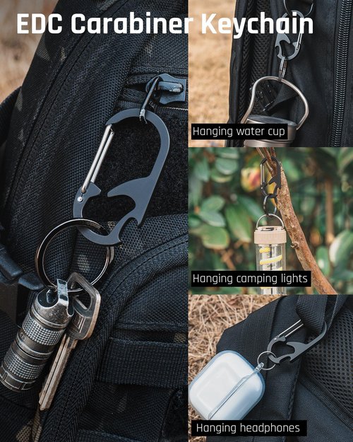 TISUR Titanium Carabiner Keychain Clip, Anti-Lost Key Ring Holder, Heavy Duty Key Chain Bottle Opener for Men Women (Black(1-Pack))