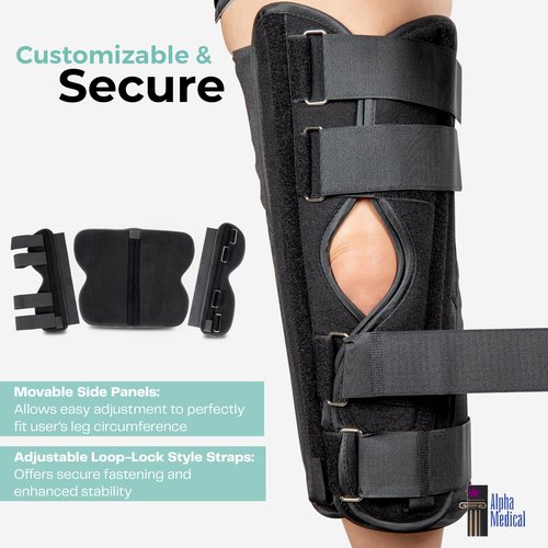 Alpha Medical 12” Long Adjustable Three Panel Orthopedic Knee Immobilizer – Supportive & Adjustable Side Panels – Knee Brace Stabilizer – Knee Immobilization L1830