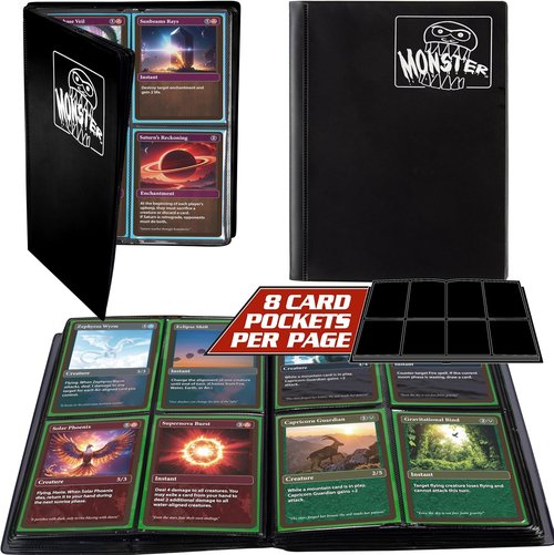 Monster Trading Card Album - Matte Black Binder with Anti-Theft Protection | Holds 160 Cards, Side Loading Pockets