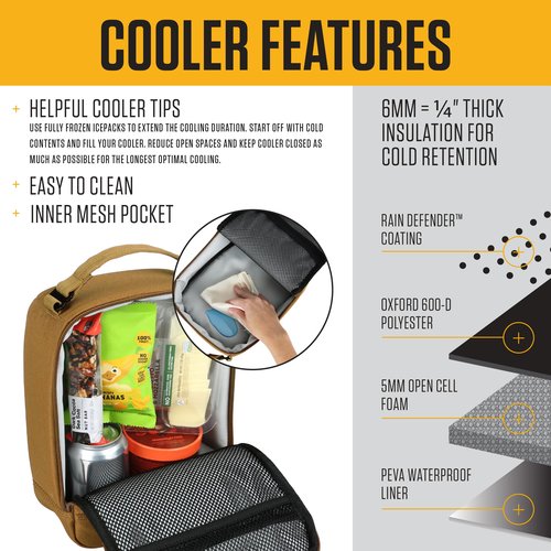 Carhartt Insulated Lunch Cooler For Men and Women, Fully Insulated Lunch Pale for Everyday Use, Black