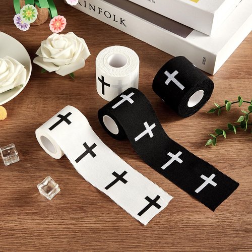 4Pcs Christian Athletic Tape 2in x 23ft Cross Sports Tape Religious Cotton Zinc Oxide Sports Wristbands Jesus Cross Wrist Tapes for Football Baseball Athlete Tennis Gymnastics First Aid Injury Wrap