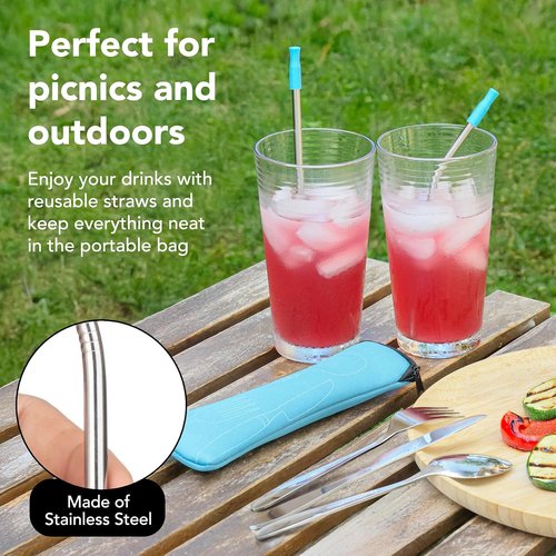 Ecoberi Travel Utensils Set - Reusable Stainless Steel Cutlery with Case | 4 Pack for Camping & Work