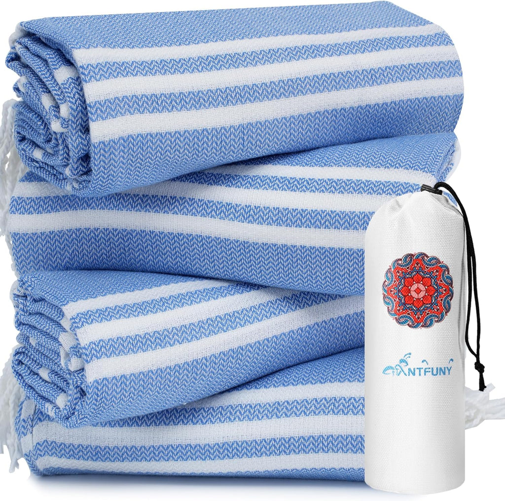 Skiennix 4 Pack Turkish Beach Towels - Quick Dry, Sand-Free, Soft & Absorbent | Lightweight Travel Essentials in Blue