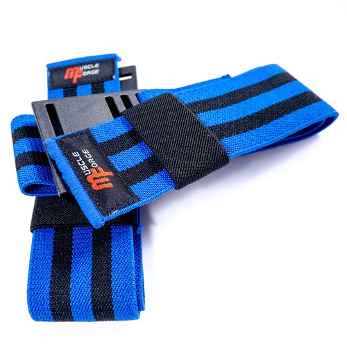 MuscleForge Blood Flow Restriction Bands, 2X Occlusion Bands for Legs, Elastic Bands with Buckle Fasteners for Muscle Building and Pump, BFR Cuffs (Blue)