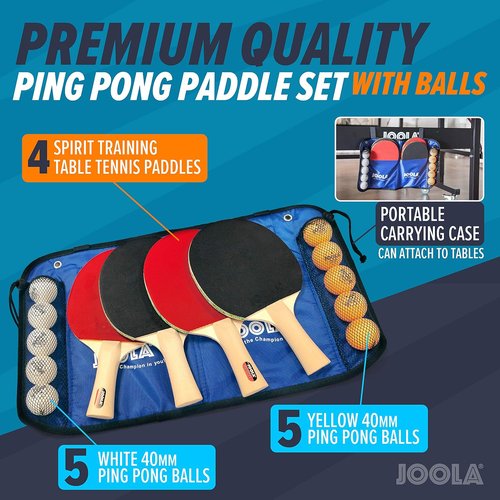 JOOLA Premium Ping Pong Paddles Set of 4 | Advanced Table Tennis Rackets with 10 Training Balls & Case