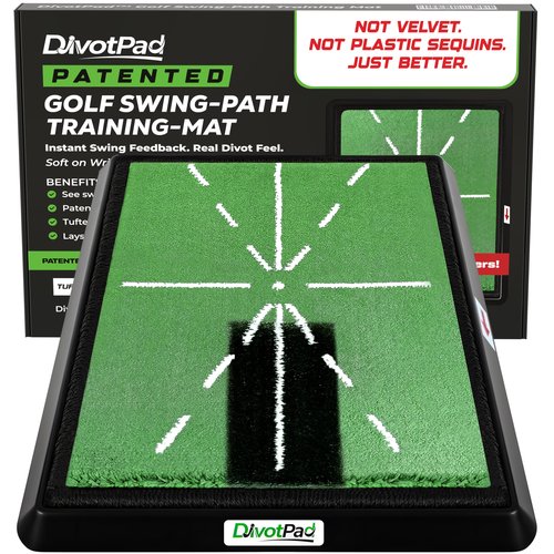 DivotPad Patented Golf Training Aid, Golf Mats Practice Indoor & Outdoor, Soft Fibre, Real Give, 5 lb, Woven Alignment, Extra Pad, Home Backyard Swing Trainer, Hitting Mat, Accessories Gift Men, Women