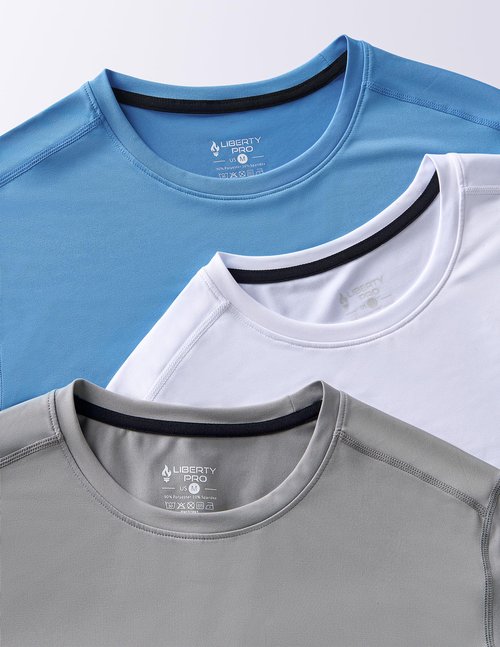 3 Pack: Men's Dry Fit Long Sleeve T Shirts, Lightweight Athletic Performance Tops with Thumb Holes Hiking (Set 7, Large)
