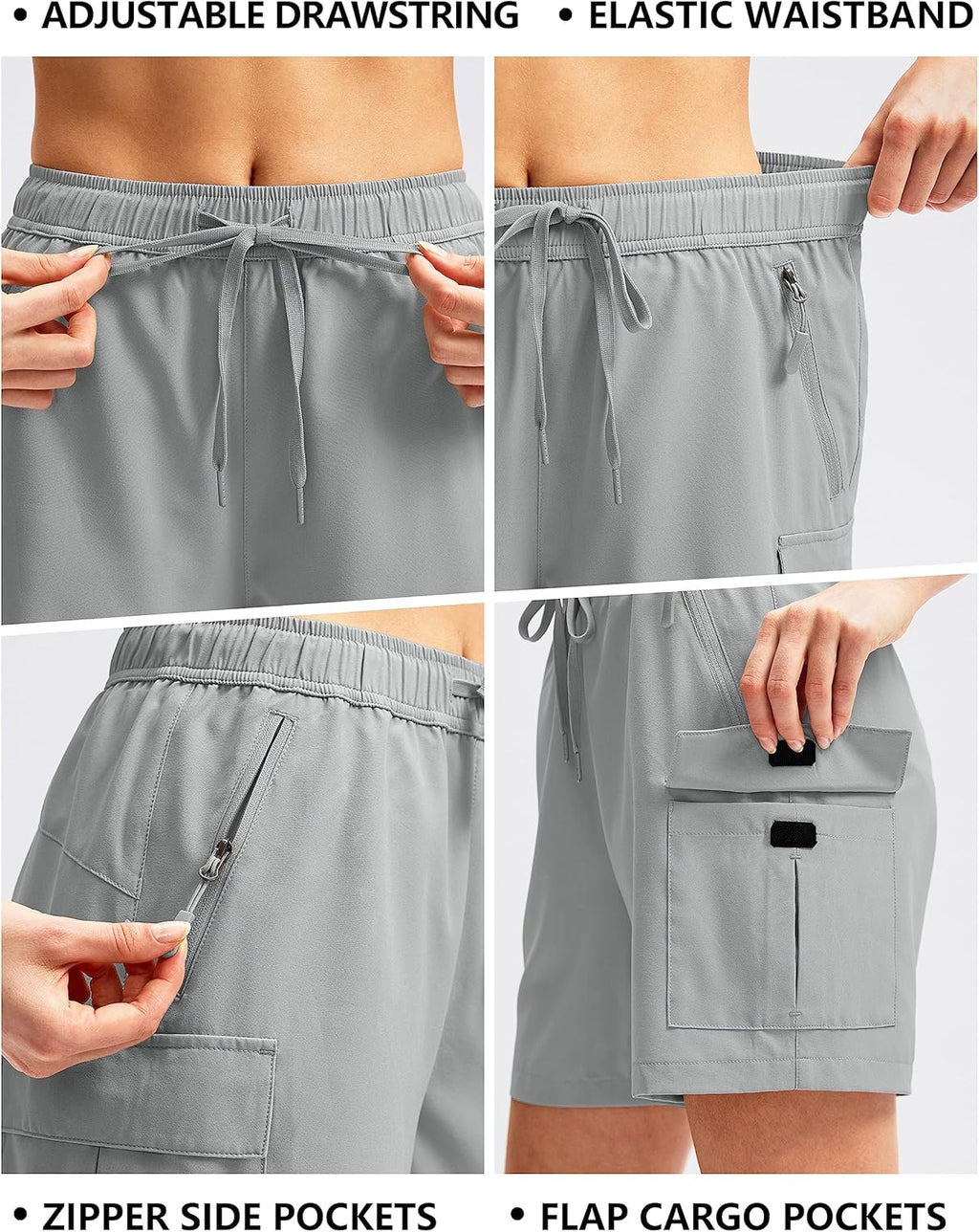 SANTINY Women's 5''/ 7''/9'' Hiking Cargo Shorts Quick Dry Lightweight Summer Shorts for Women Athletic Golf Zipper Pockets