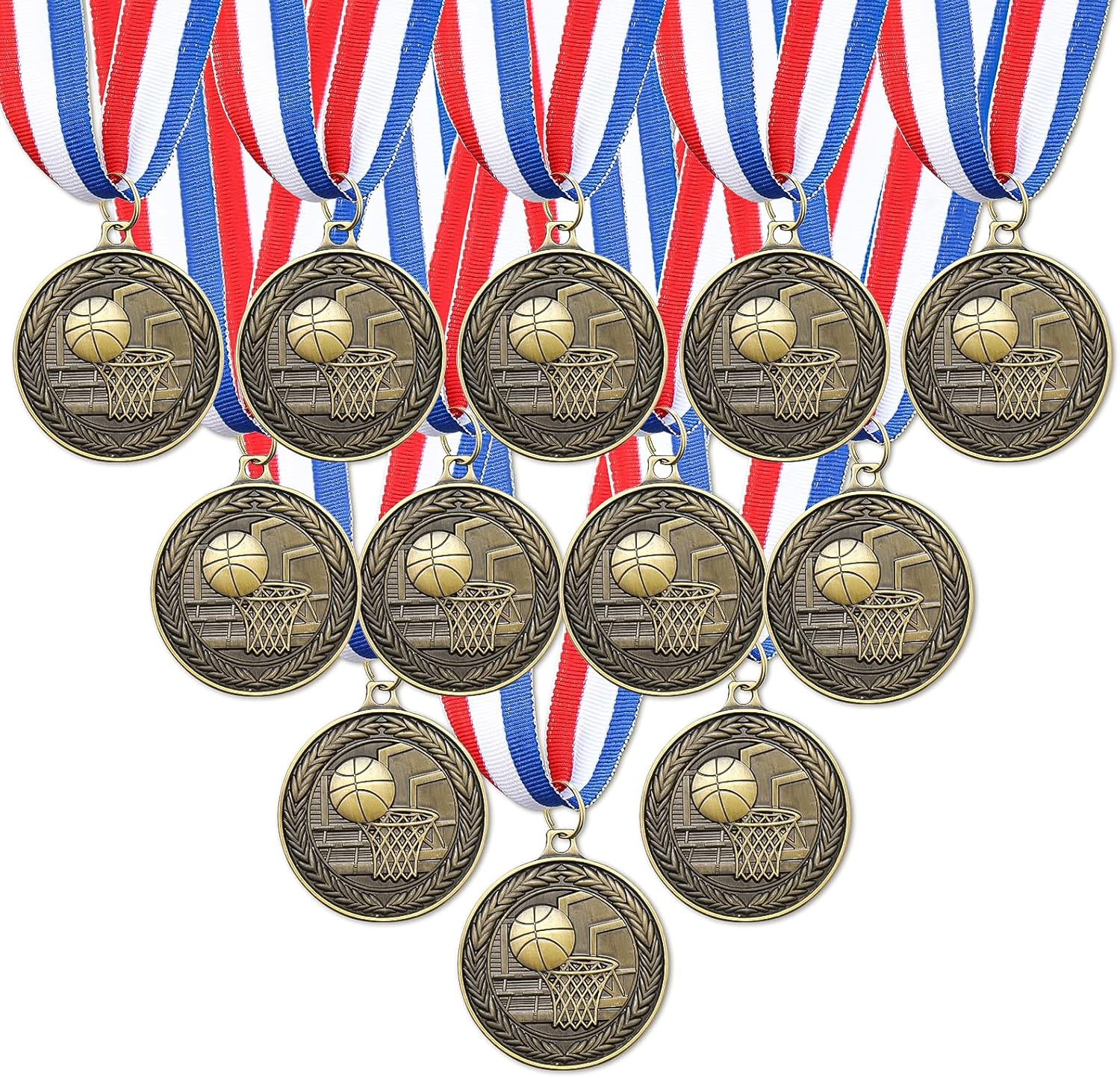 Regine Switzerland Award Medals - Bulk Set of 12/24/36 Gold, Silver & Bronze Trophies with Neck Ribbons for Sports Competitions