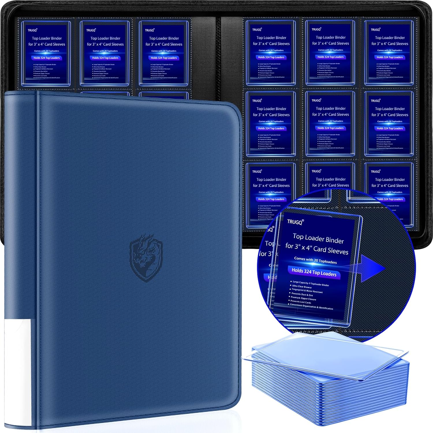 Toploader Binder - Holds 324 Toploaders | Waterproof PU Leather + Anti-Yellowing Inserts | Portable Card Organizer