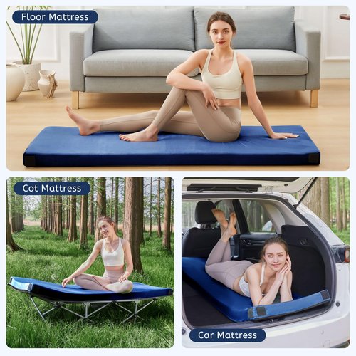 HomeMate Memory Foam Camping Single Mattress Pad Mat-Sleeping Pad Mat Portable Roll Up Travel Mattress CertiPUR-US for Adults-Camping Bed for Guests Floor Sleepover with Waterproof Cover Travel Bag