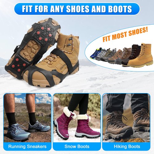 Tungsten Crampons Ice Cleats for Shoes and Boots Non-Slip Shoe Grippers with Reflective Heel Traction Cleats for Walking on Snow Ice M
