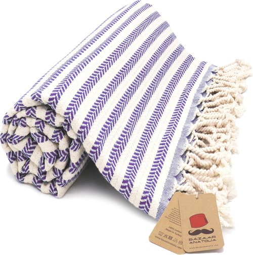 Bazaar Anatolia Turkish Beach Towel - Oversized 100% Cotton, Quick Dry & Sand Free - 71x39 Inches, Arpa Purple