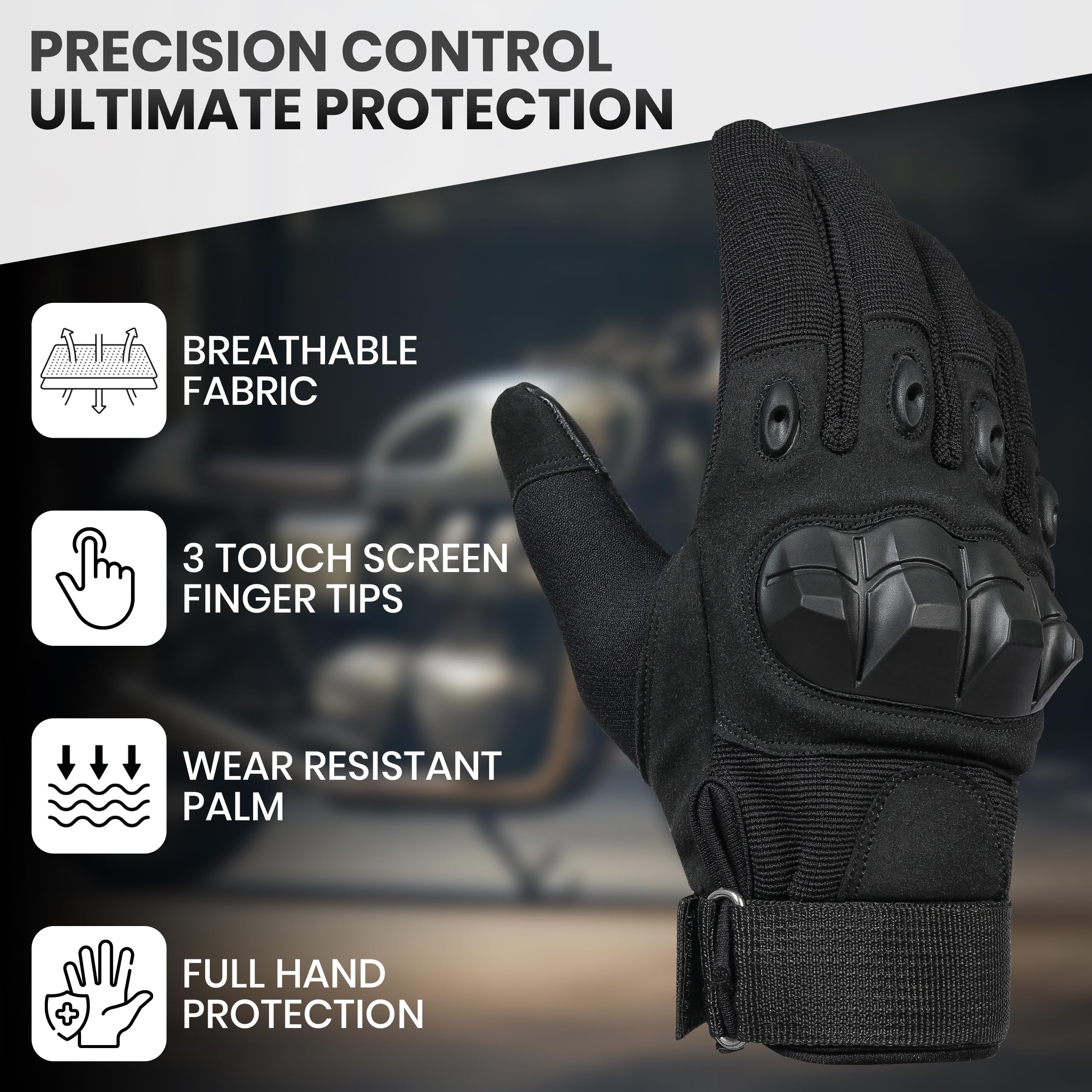 Tactical Gloves for Men, Touchscreen Motorcycle Gloves with Hard Shell & Palm Padding for Sports Motorcycle Cycling Tactical Airsoft Paintball Hunting Hiking Camping Climbing (Large)