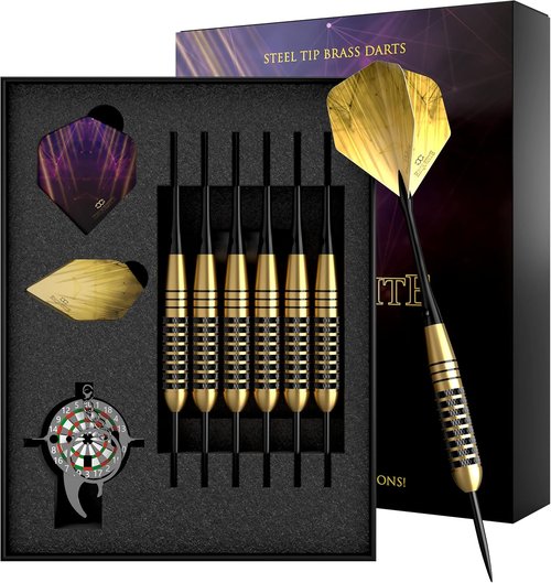 CC-Exquisite Premium Steel Tip Darts Set - Professional Brass Barrels with Extra Flights & Accessories | 12 Aluminum Shafts
