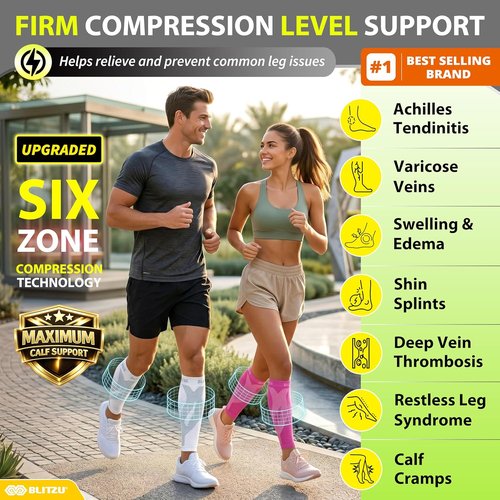 BLITZU Calf Compression Sleeve - Footless Support for Runners | Pain Relief for Shin Splints