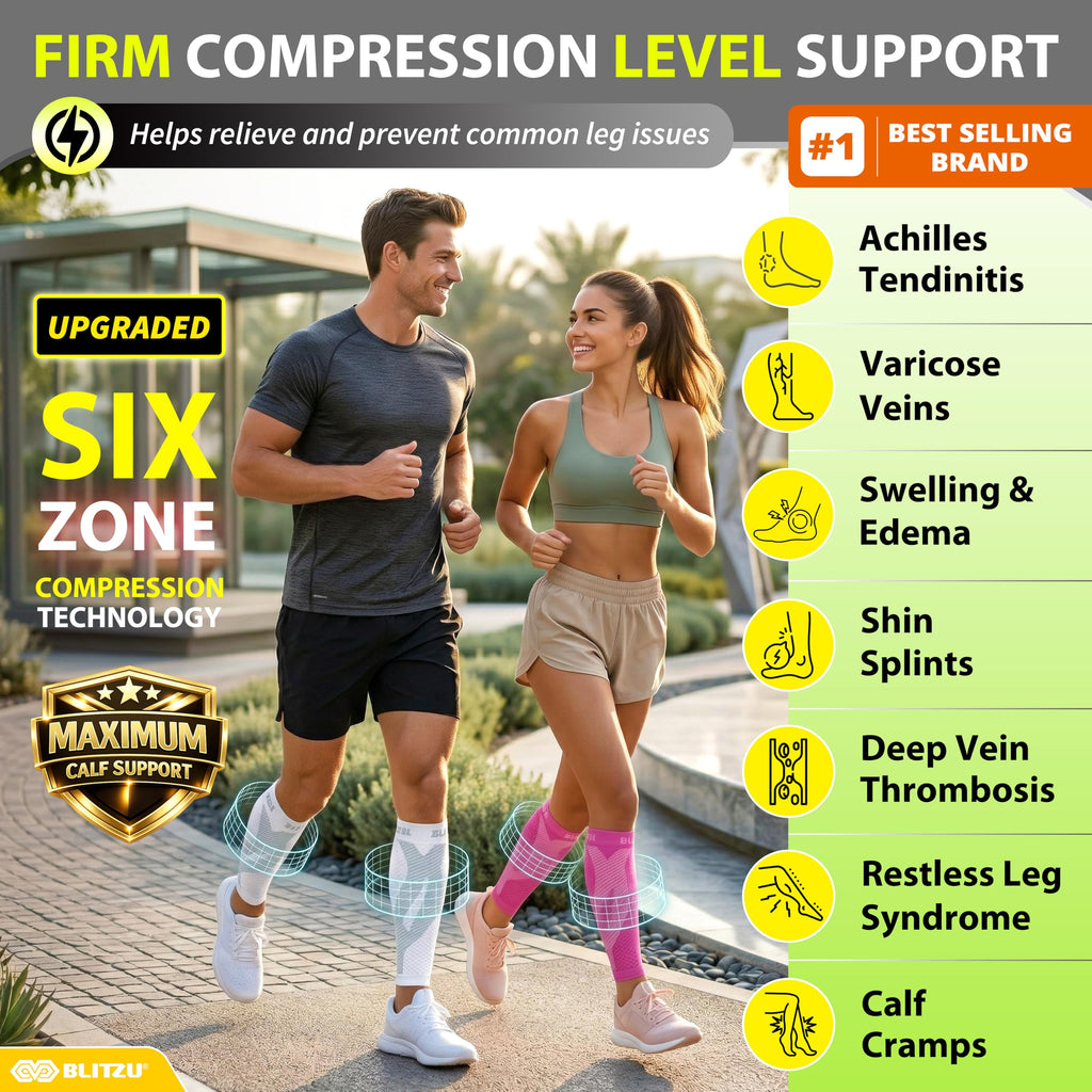 BLITZU Calf Compression Sleeve for Women and Men, Shin Splint Sleeves for Varicose Veins, Nursing, Pregnancy, Running, Footless Compression Socks Support for Calf Muscle Pain Relief White XXL