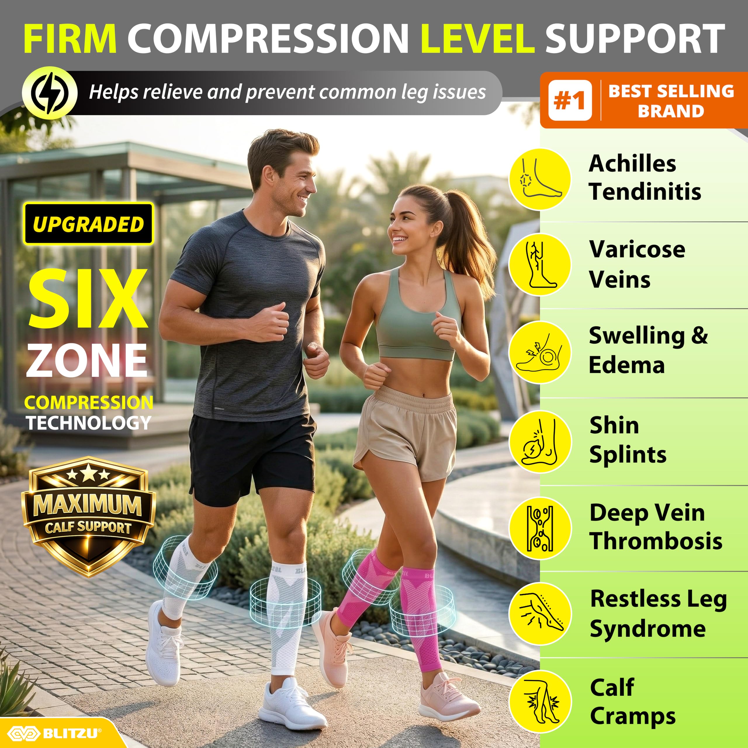 BLITZU Calf Compression Sleeve for Women and Men, Shin Splint Sleeves for Varicose Veins, Nursing, Pregnancy, Running, Footless Compression Socks Support for Calf Muscle Pain Relief White XXL