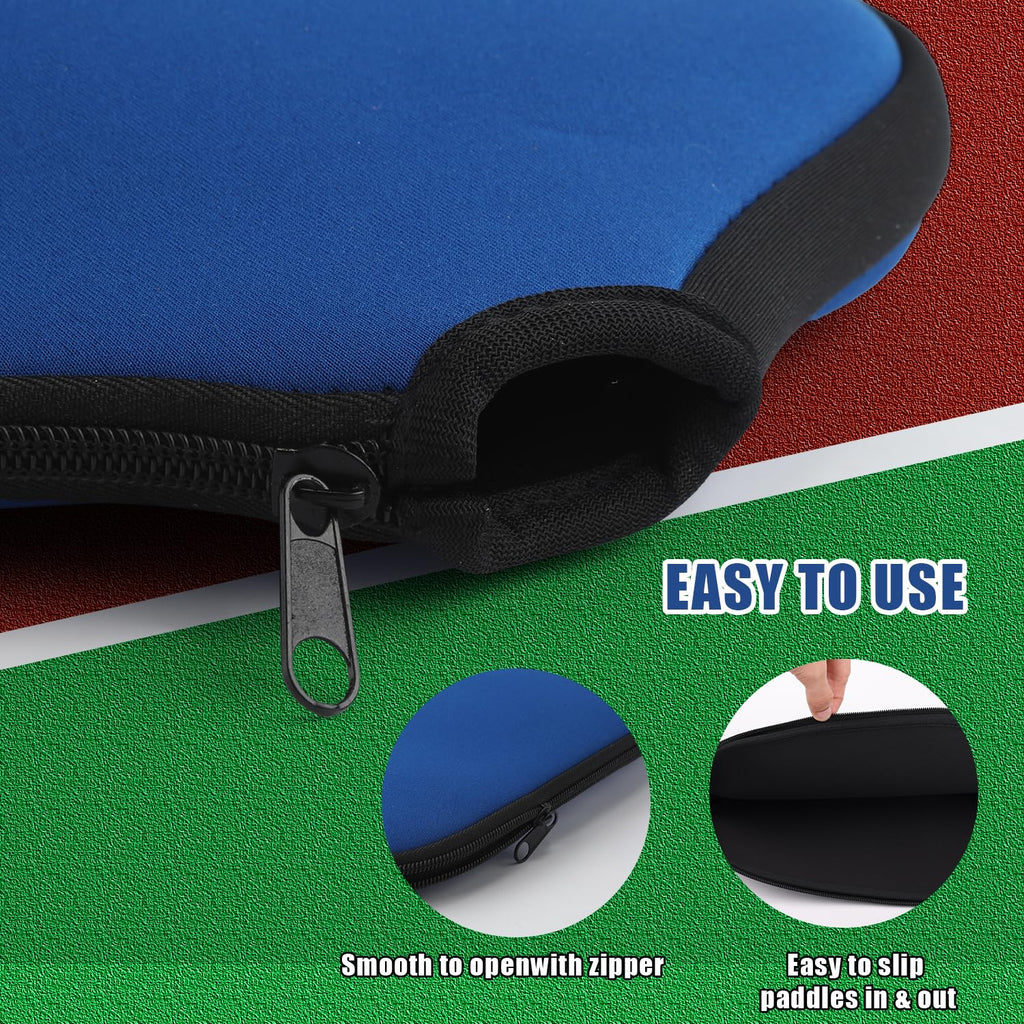 PEUTIER 2pcs Pickleball Paddle Covers, Waterproof Neoprene Pickle Ball Covers Protective Pickleball Racket Holder Sleeve with Zipper Fits Most Paddle Racket (Blue)