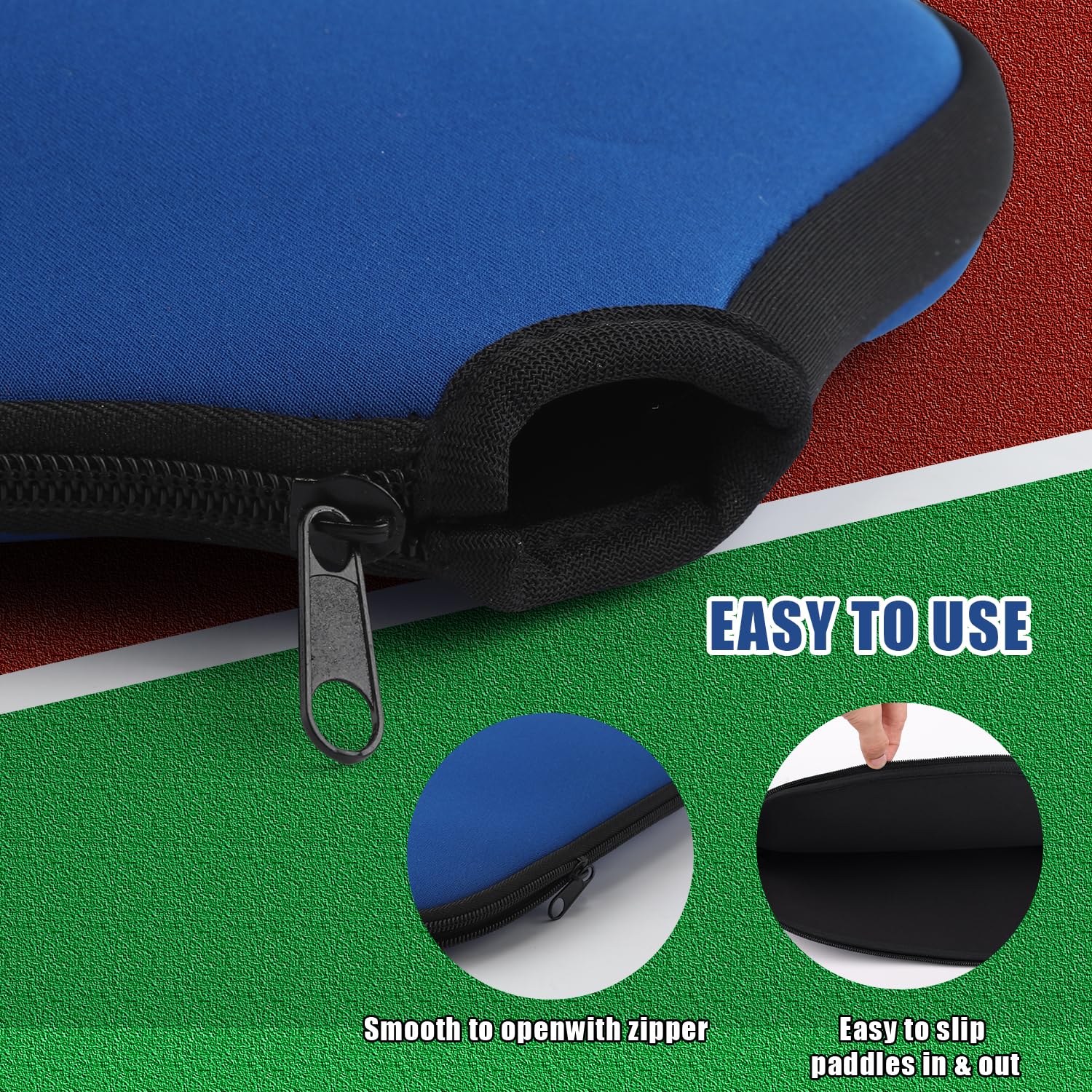 PEUTIER 2pcs Pickleball Paddle Covers, Waterproof Neoprene Pickle Ball Covers Protective Pickleball Racket Holder Sleeve with Zipper Fits Most Paddle Racket (Blue)