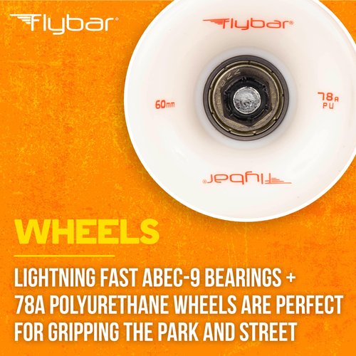 Flybar Skate Cruiser Boards – 27" Strong 7 Ply Canadian Maple Complete Skateboards - 60mm PU Wheels High Speed ABEC 9 Bearings