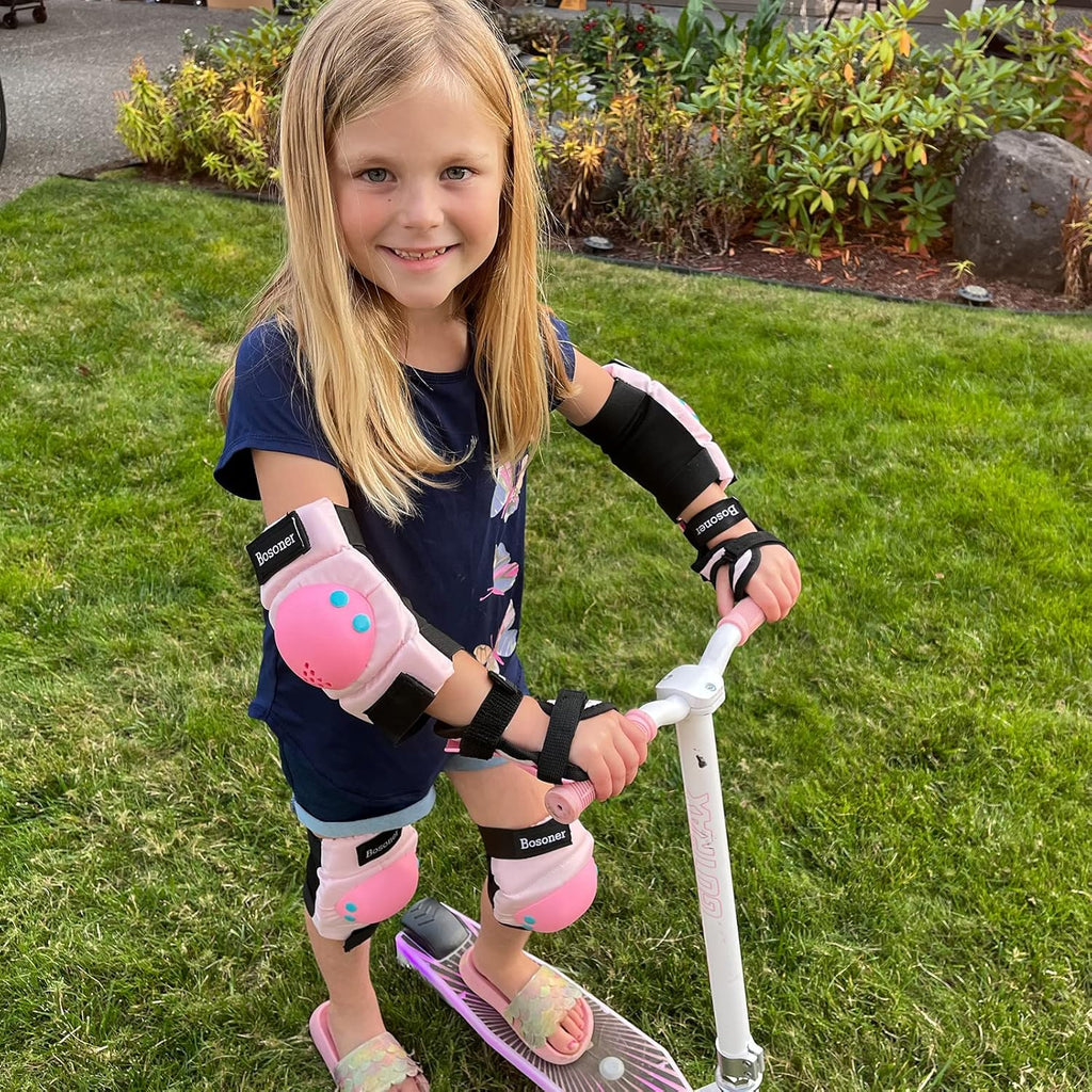 BOSONER Kids Protective Gear Set - Knee Pads, Elbow Pads & Wrist Guards for Ages 3-15 | Ideal for Roller Skating, Cycling & BMX