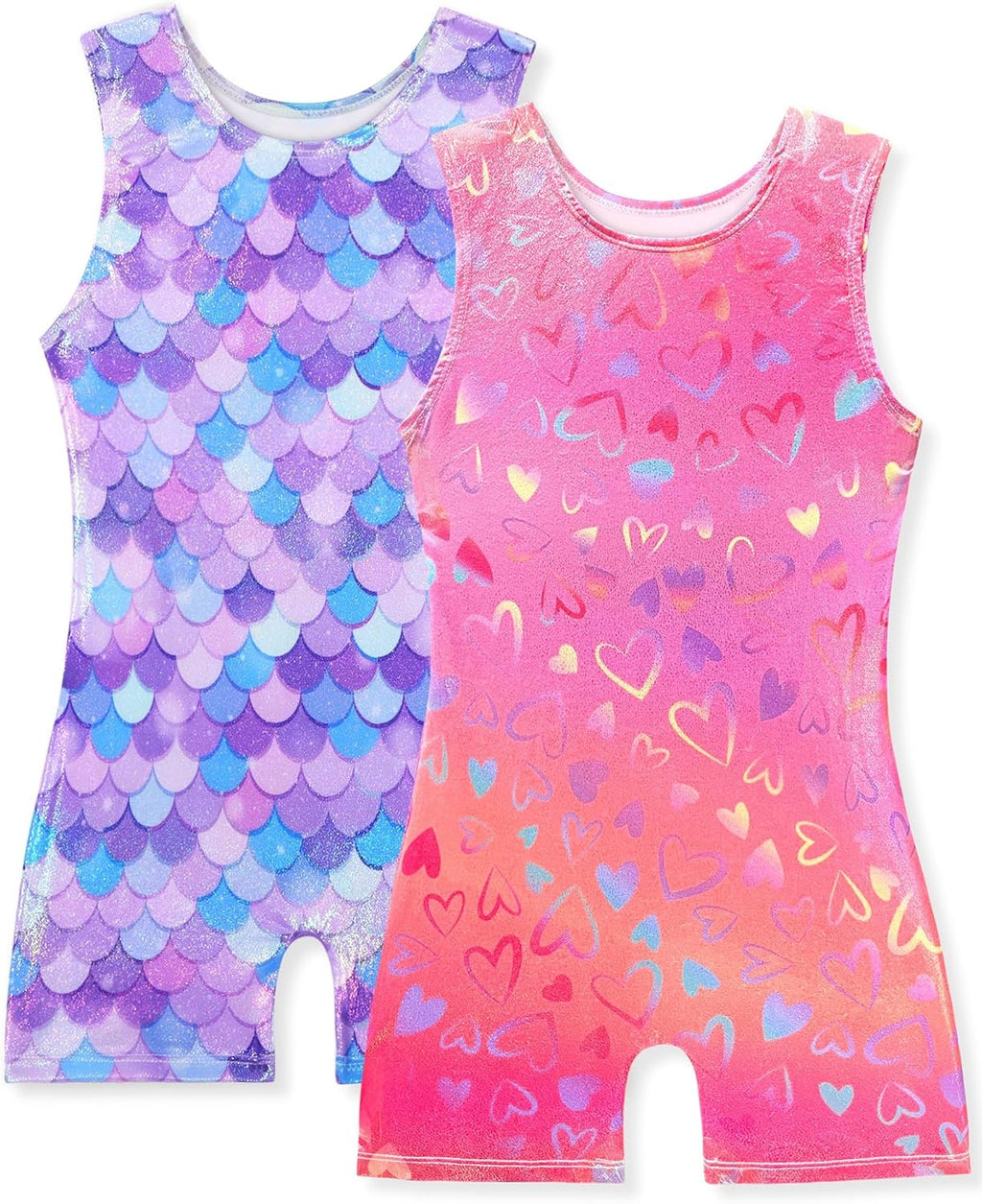 Skiennix Gymnastics Leotards for Girls - Shiny Toddler Biketard Unitard Dance Outfits | 2 Pack
