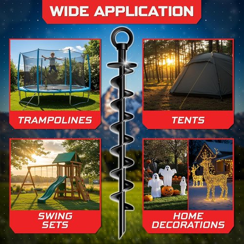 Happin® Heavy-Duty Trampoline Stakes - Galvanized Steel Ground Anchors | 4 Pack Spiral, Black