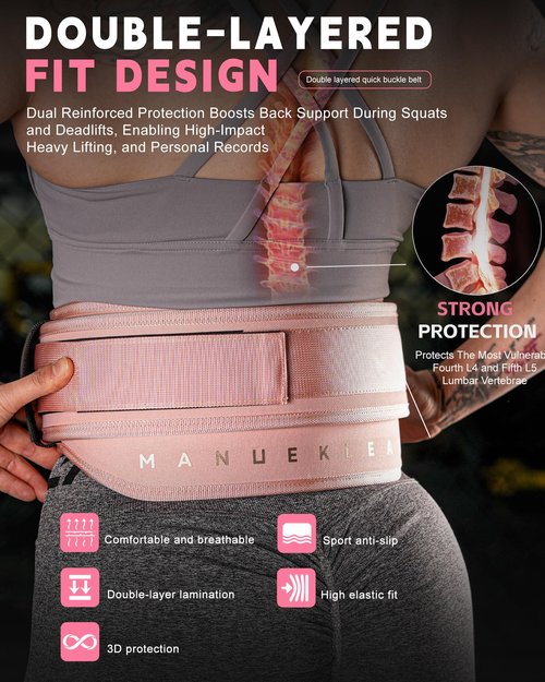 MANUEKLEAR Weight Lifting Belts for Men and Women, Gym Weight Belt with Carabiner Quick Locking, Double-Layer Weightlifting Belt for Workout Squat Powerlifting Deadlift