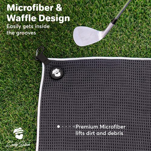 Caddy Splash Pocket Mag Towel – Magnetic Microfiber Golf Towel with Ball Pocket, Ultra-Absorbent & Durable, Strong Magnet & Carabiner for Easy Bag Attachment – The Ultimate Golf Towel-Black/White