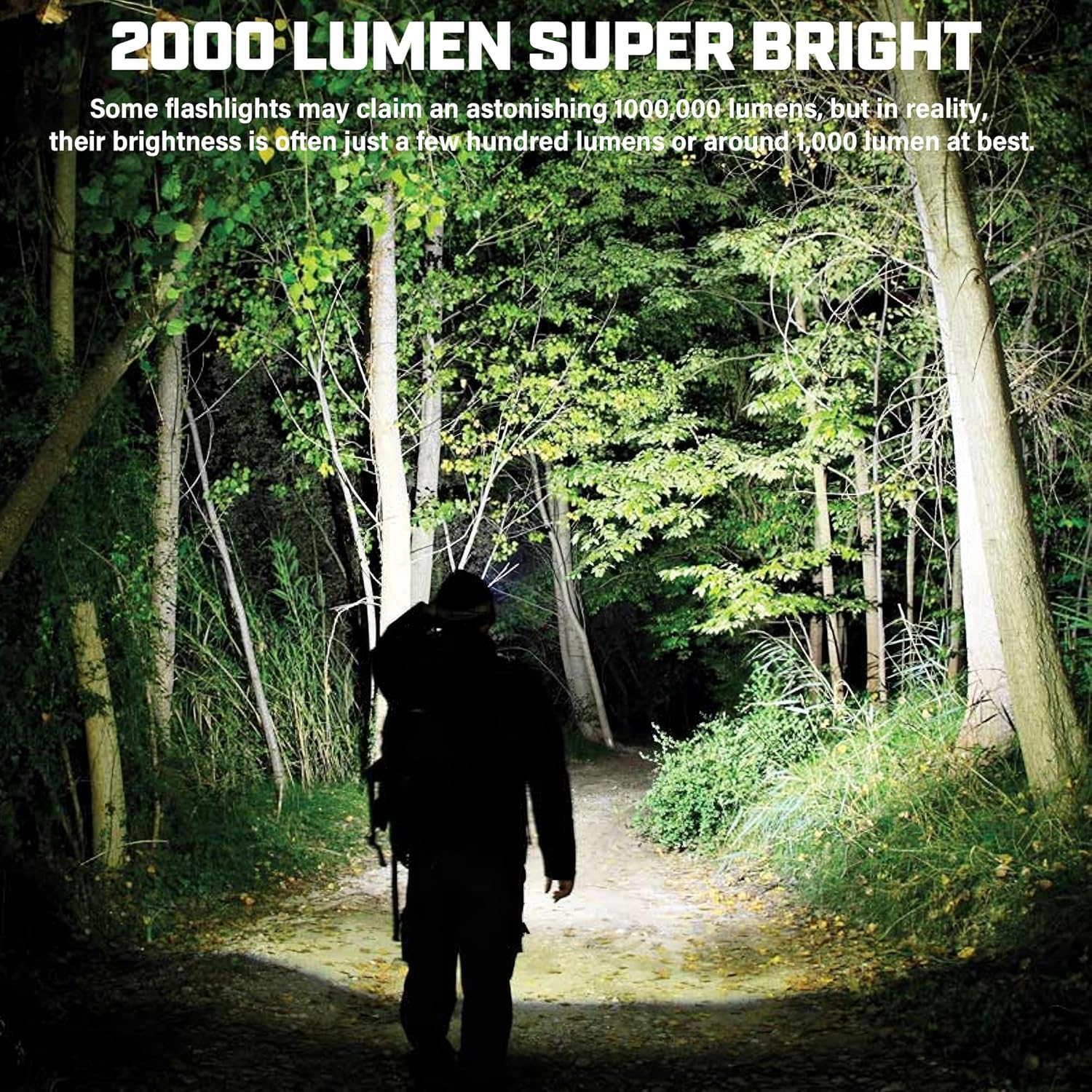 Skiennix Rechargeable Flashlight - 2000 Lumen Super Bright LED with 5 Modes | USB-C Battery Powered for Outdoor Use