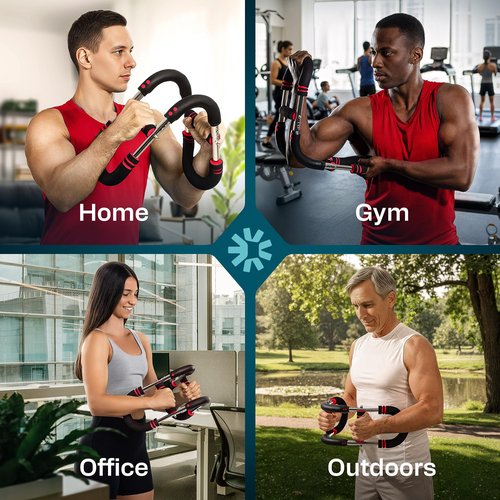 ENERGILZ Twister Arm Trainer | Chest Workout Equipment Also for Biceps, Shoulders, Forearms, Back, Legs; Arm Chest Trainer for Men, Women, Beginners, Pros | 2 Spring Sets, 6 Resistance Levels (Red)