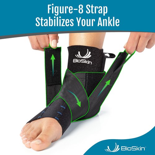BioSkin Ankle Compression Brace - Sprained Ankle, Post Injury Support Brace for Women and Men, Swollen Feet Relief, HSA or FSA Eligible (Medium)