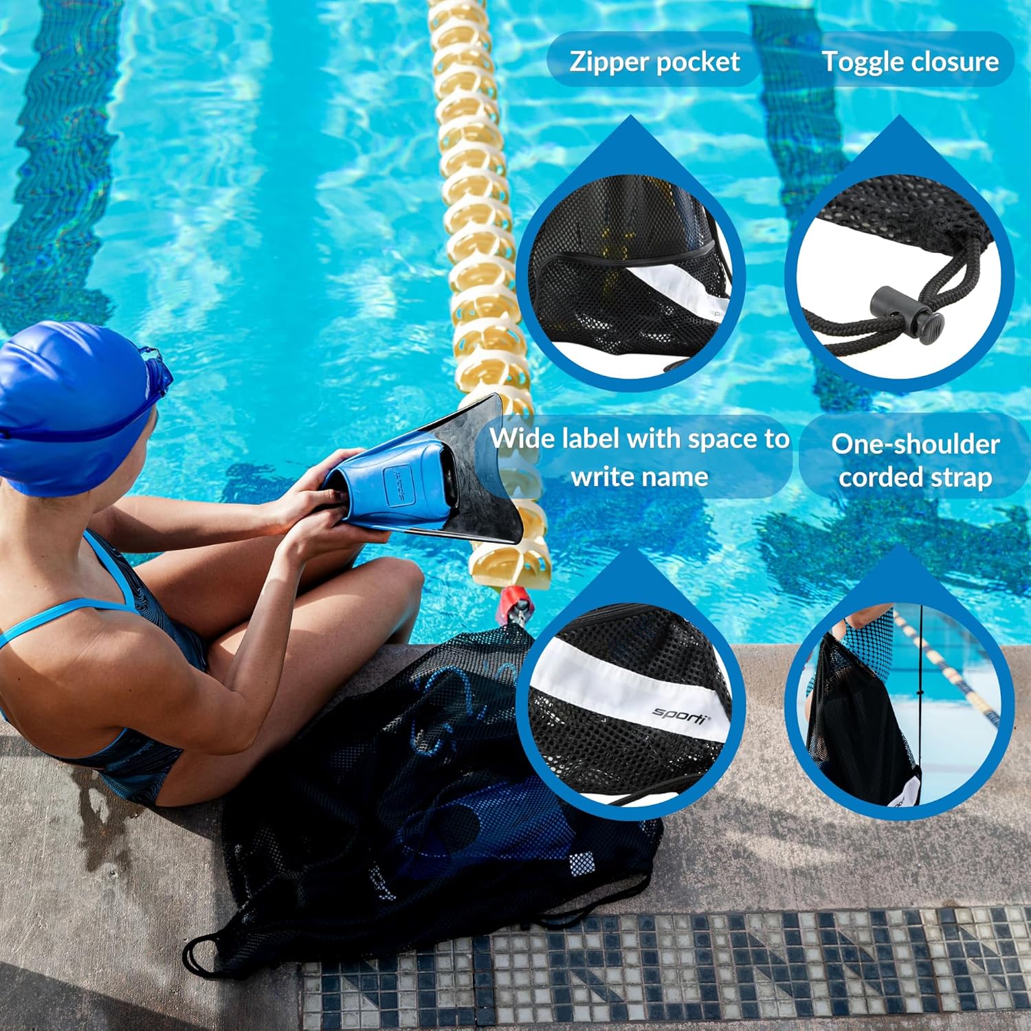 Sporti Mesh Drawstring Swim Bag - Lightweight Backpack for Swimmers | Ideal for Beach Use