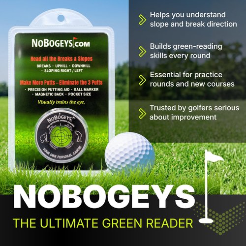 NoBogeys Green Reader – Golf Putting Alignment Tool & Magnetic Ball Marker – Pocket Training Aid for Reading Break & Slope - Premium Metal Design
