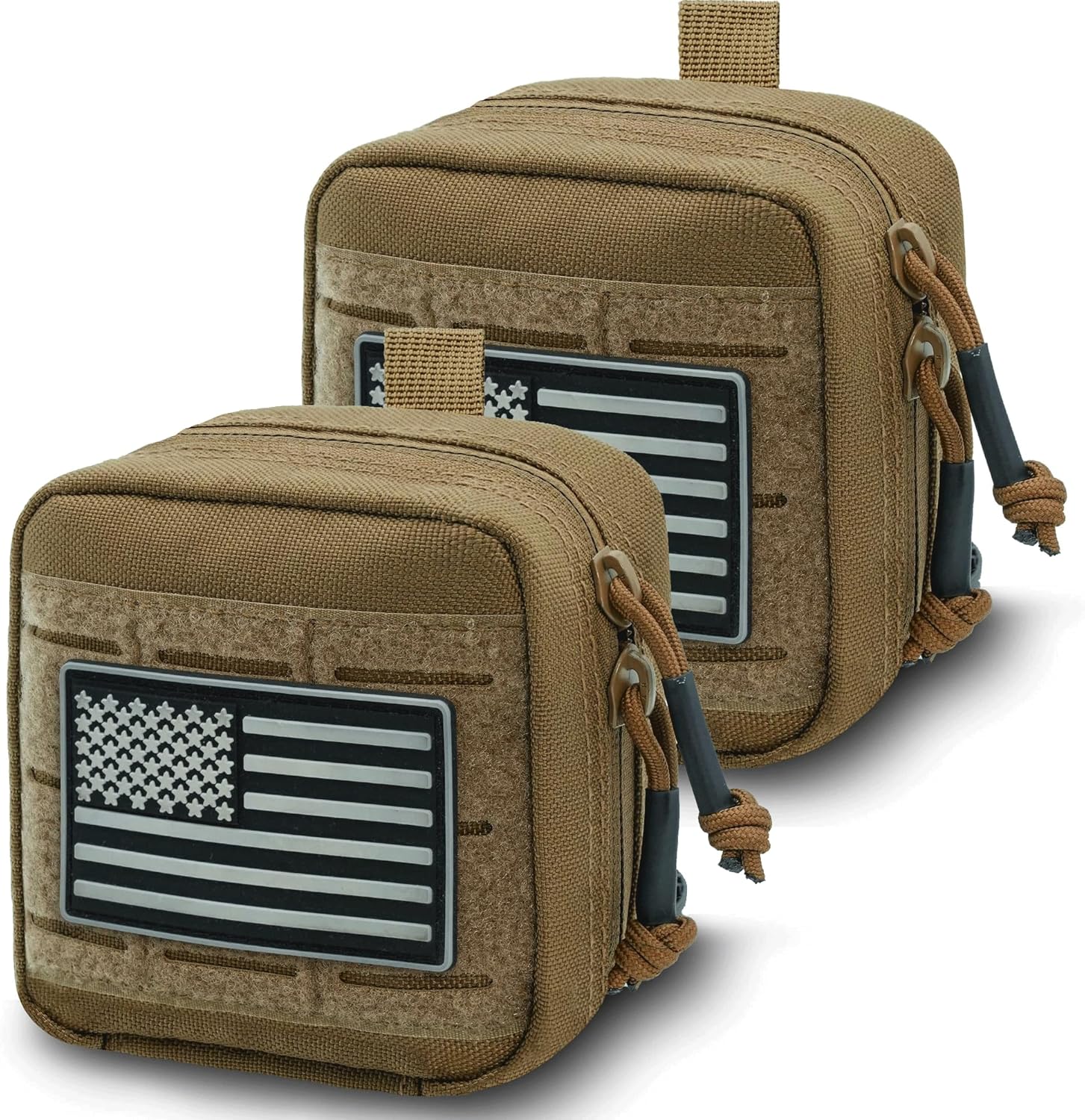 Upgrade Tactical Molle Admin Pouch - Laser Cut Design with Flag | 4x4 Inches, Interior Divider & Vinyl Pocket