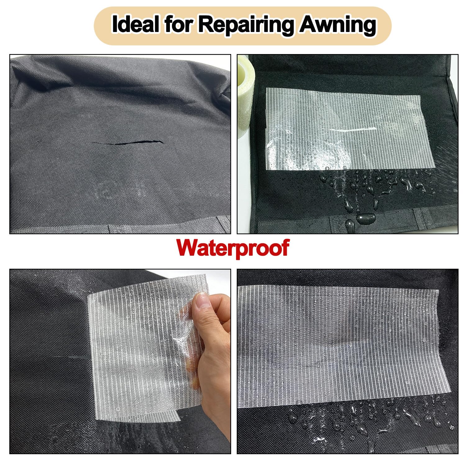 KAIHENG 5IN x 39FT RV Awning Repair Tape, Tent Repair Patch Kit, Outdoor Canopy Waterproof Tape, for Tarp, Sail, Boat Cover, Canvas