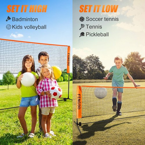 Portable Badminton Net Set, Adjustable Height Tennis Net, Kids Volleyball,Soccer Net Easy Setup Nylon Sports Net with Poles for Backyard, Indoor, Outdoor, Beach (Black/Orange, 10FT)