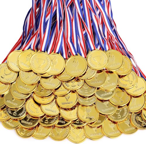 Caydo Gold Medals for Kids - 200 Count Plastic Award Medals for School Sports Competitions
