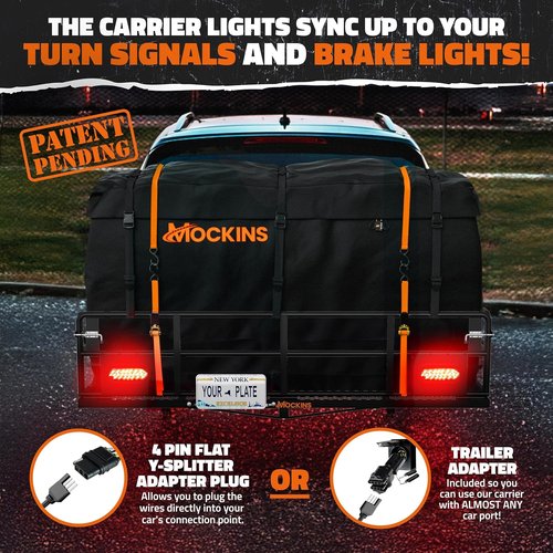 Mockins XL High Rail Trailer Hitch Cargo Carrier - 45 CuFt Waterproof Bag | 500 Lbs Capacity, Folding Design for SUVs & Trucks