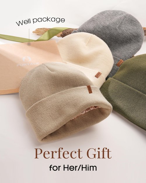 FURTALK Womens Winter Warm Satin Lined Beanie Hats Silk Lining Unisex Knit Slouchy Caps